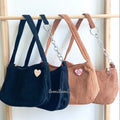 Corduroy Hobo Tote Bag Trendy Zippers Shoulder Bag Handmade Shopping Purse Bag