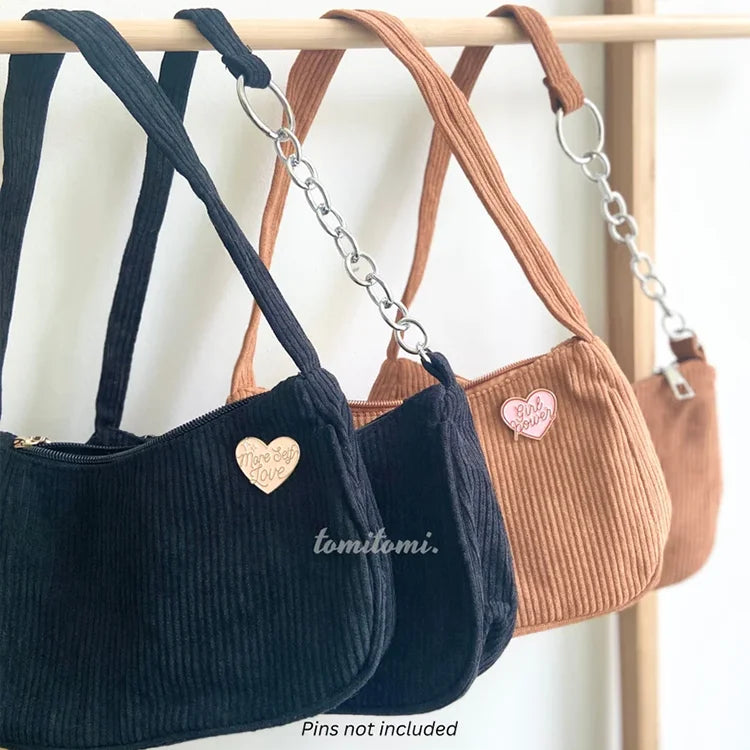 Corduroy Hobo Tote Bag Trendy Zippers Shoulder Bag Handmade Shopping Purse Bag