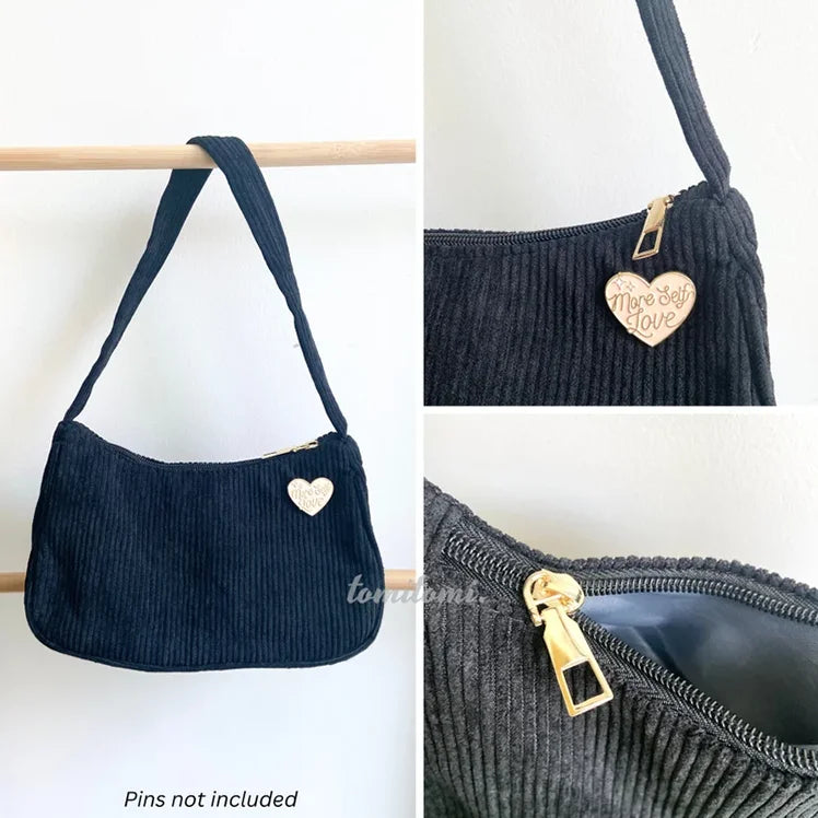 Corduroy Hobo Tote Bag Trendy Zippers Shoulder Bag Handmade Shopping Purse Bag