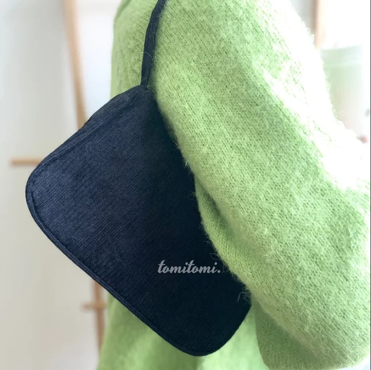 Corduroy Hobo Tote Bag Trendy Zippers Shoulder Bag Handmade Shopping Purse Bag