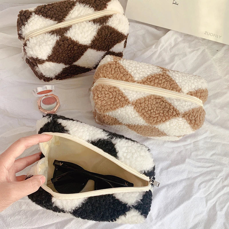 Cosmetic Organizer Bag Teddy Zipper Makeup Pouch Custom for Women