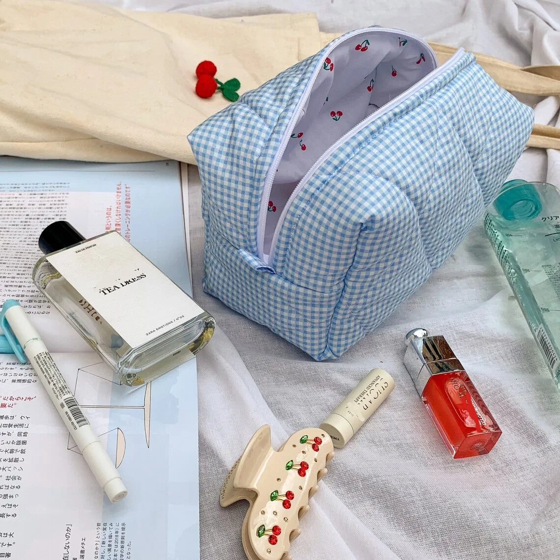 Cotton Canvas Makeup Pouch Cosmetic Multi-functional Toiletry Waterproof Bag 4 in 1
