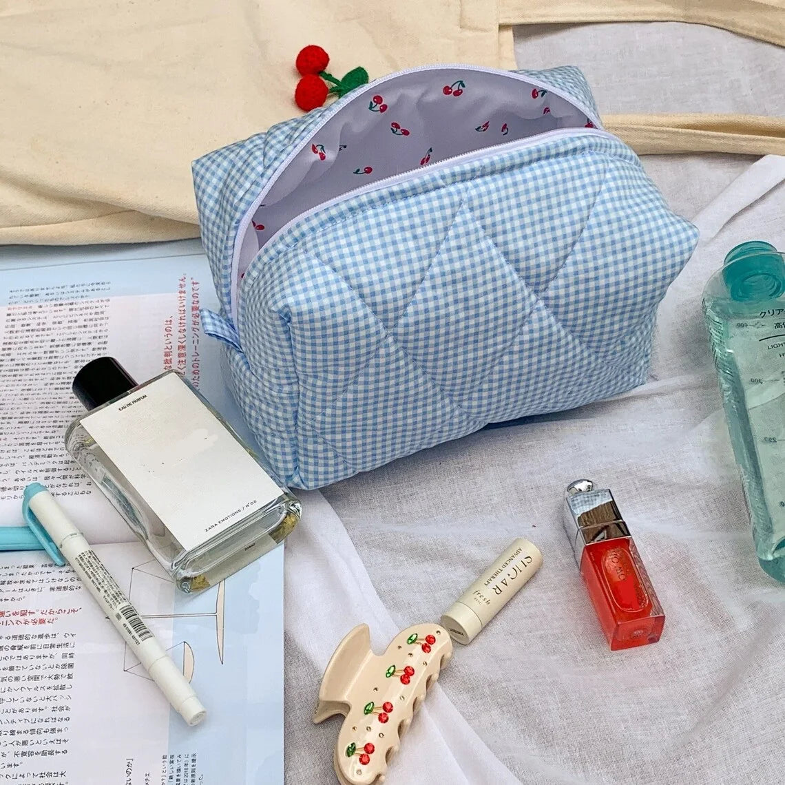 Cotton Canvas Makeup Pouch Cosmetic Multi-functional Toiletry Waterproof Bag 4 in 1