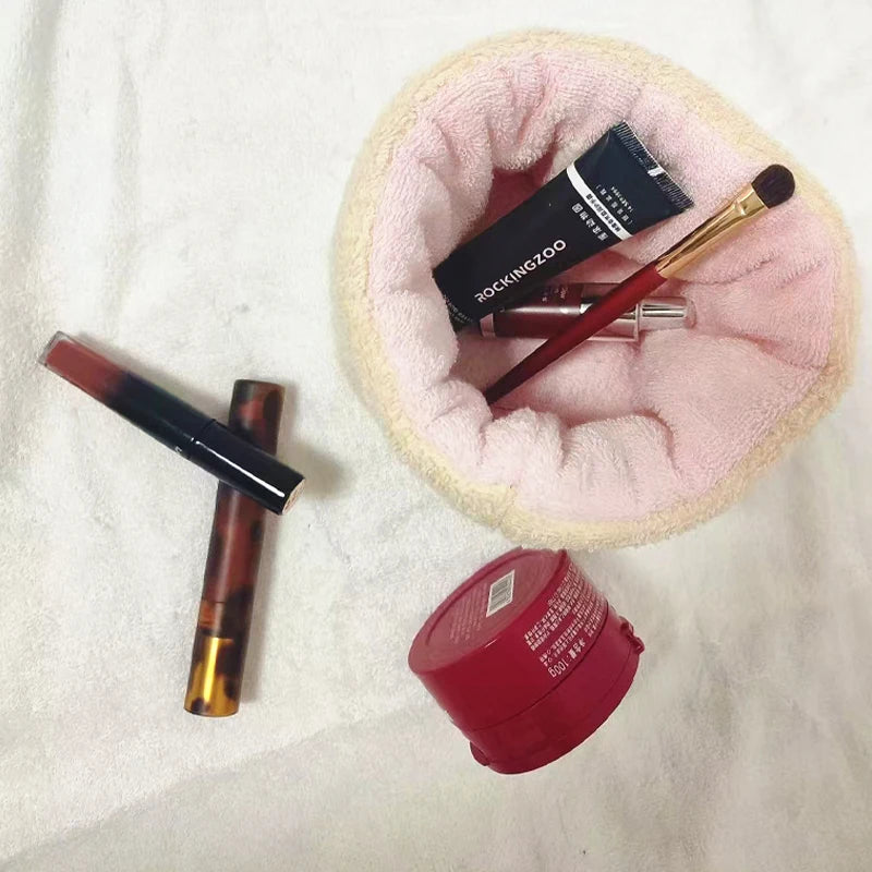 Cotton Furry Personal Designed Cutest Makeup Organizer Basket With Customized logo Toiletry Cosmetic Bag