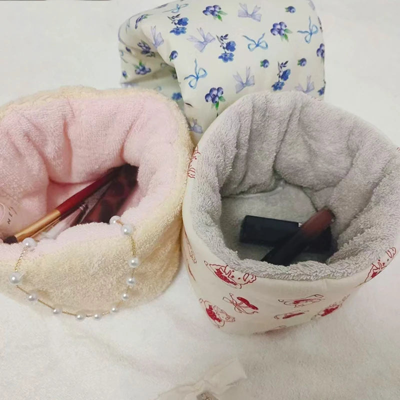 Cotton Furry Personal Designed Cutest Makeup Organizer Basket With Customized logo Toiletry Cosmetic Bag