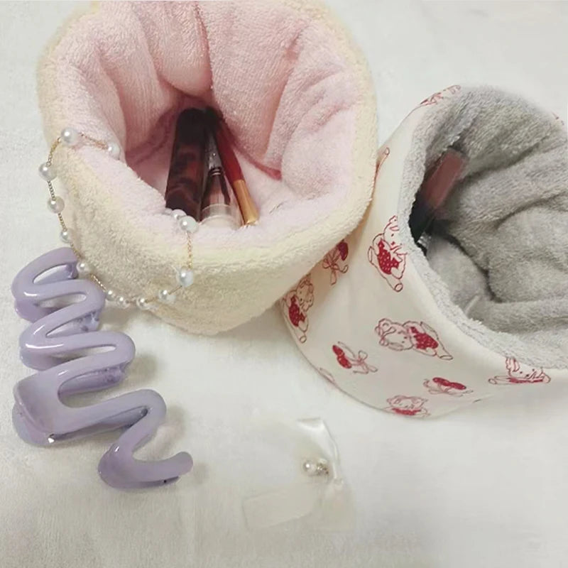 Cotton Furry Personal Designed Cutest Makeup Organizer Basket With Customized logo Toiletry Cosmetic Bag