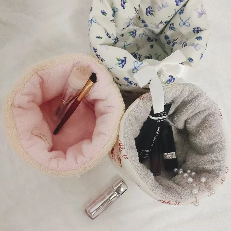 Cotton Furry Personal Designed Cutest Makeup Organizer Basket With Customized logo Toiletry Cosmetic Bag