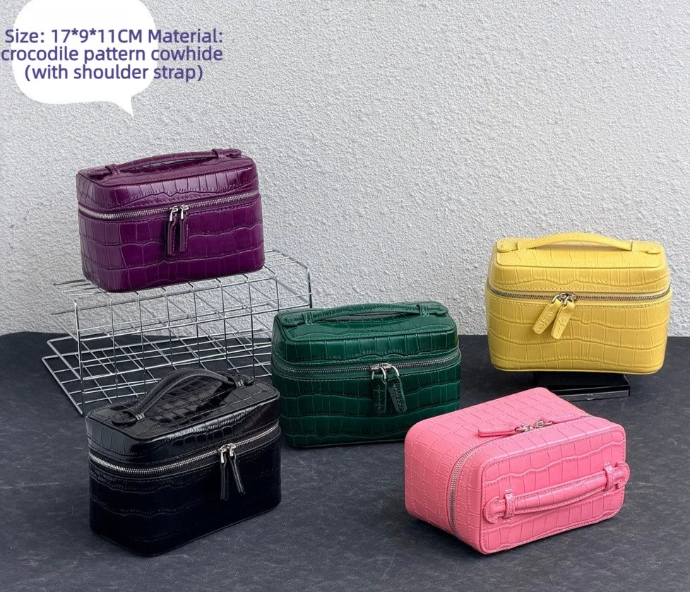 Crocodile Grain Cowhide Makeup Bag Multi-function Box Bags Women's Handbags Crossbody Bag Storage Bag Removable Inner Bags