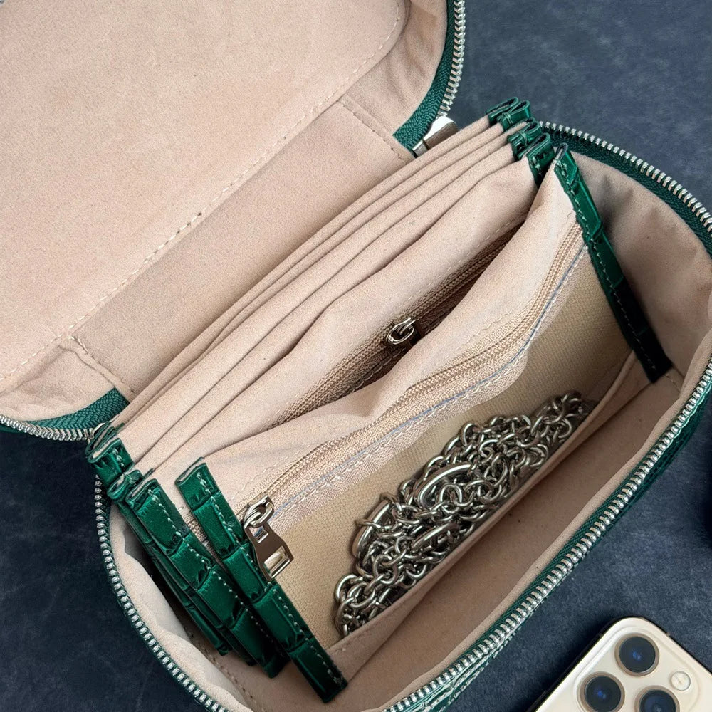 Crocodile Grain Cowhide Makeup Bag Multi-function Box Bags Women's Handbags Crossbody Bag Storage Bag Removable Inner Bags