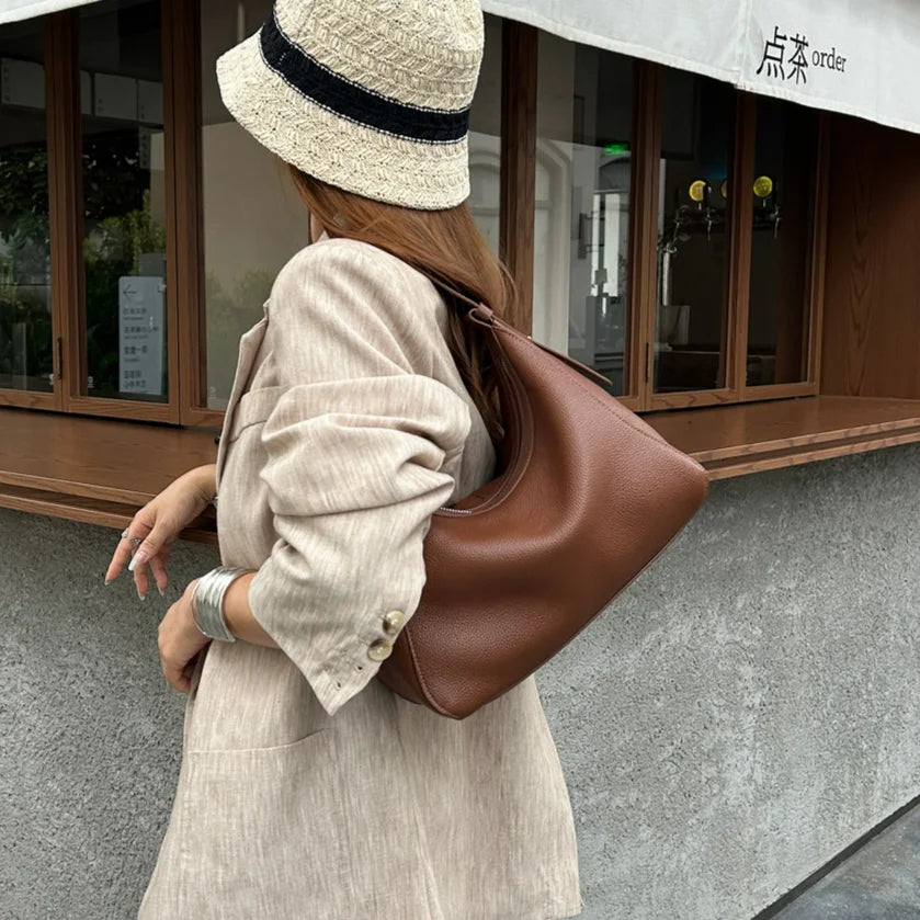Cross Border Best Selling Genuine Leather Ladies Shoulder Bag Underarm Bag Casual Fashion Cowhide Handbags for Women