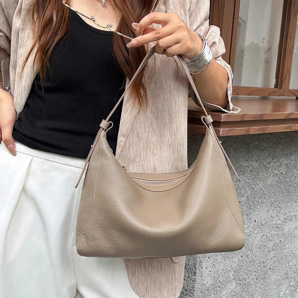 Cross Border Best Selling Genuine Leather Ladies Shoulder Bag Underarm Bag Casual Fashion Cowhide Handbags for Women