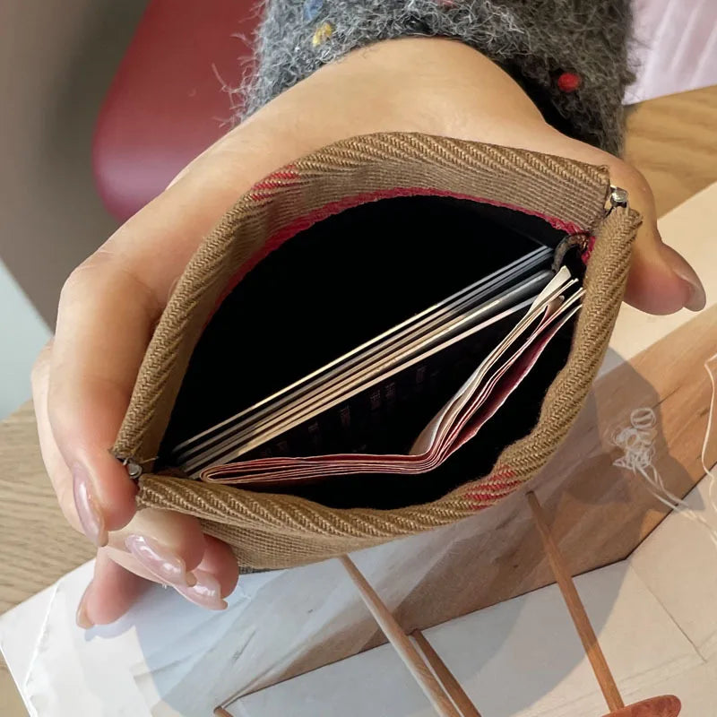Cross Border Best Selling Mini Bags Colorful Check Pattern Canvas Zero Wallet Card Bags Storage Small Bags OEM ODM