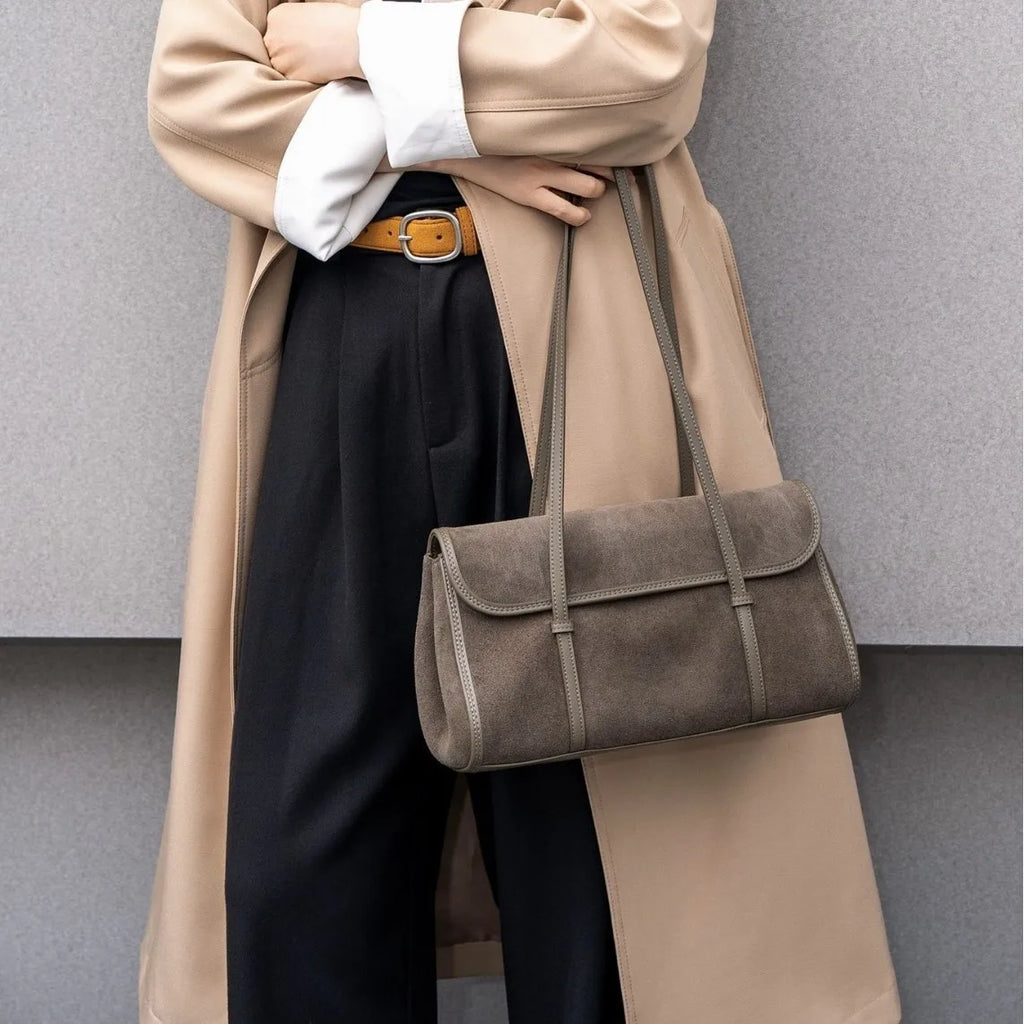 Cross Border Sales of Suede Bags Retro Style Nubuck Cowhide Women's Shoulder Bags Underarm Bags Genuine Leather Bags for Women