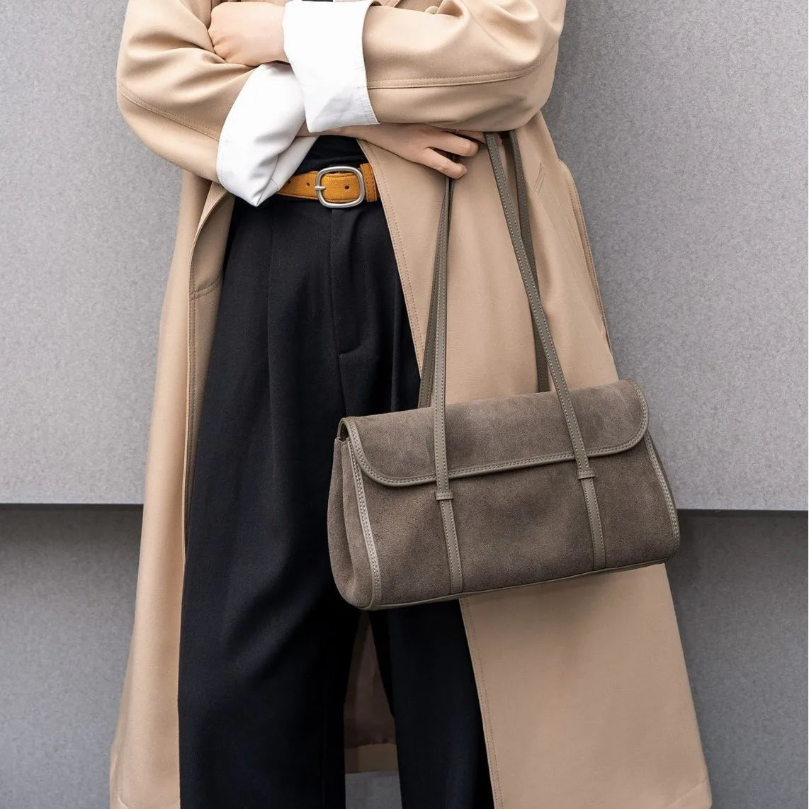 Cross Border Sales of Suede Bags Retro Style Nubuck Cowhide Women's Shoulder Bags Underarm Bags Genuine Leather Bags for Women