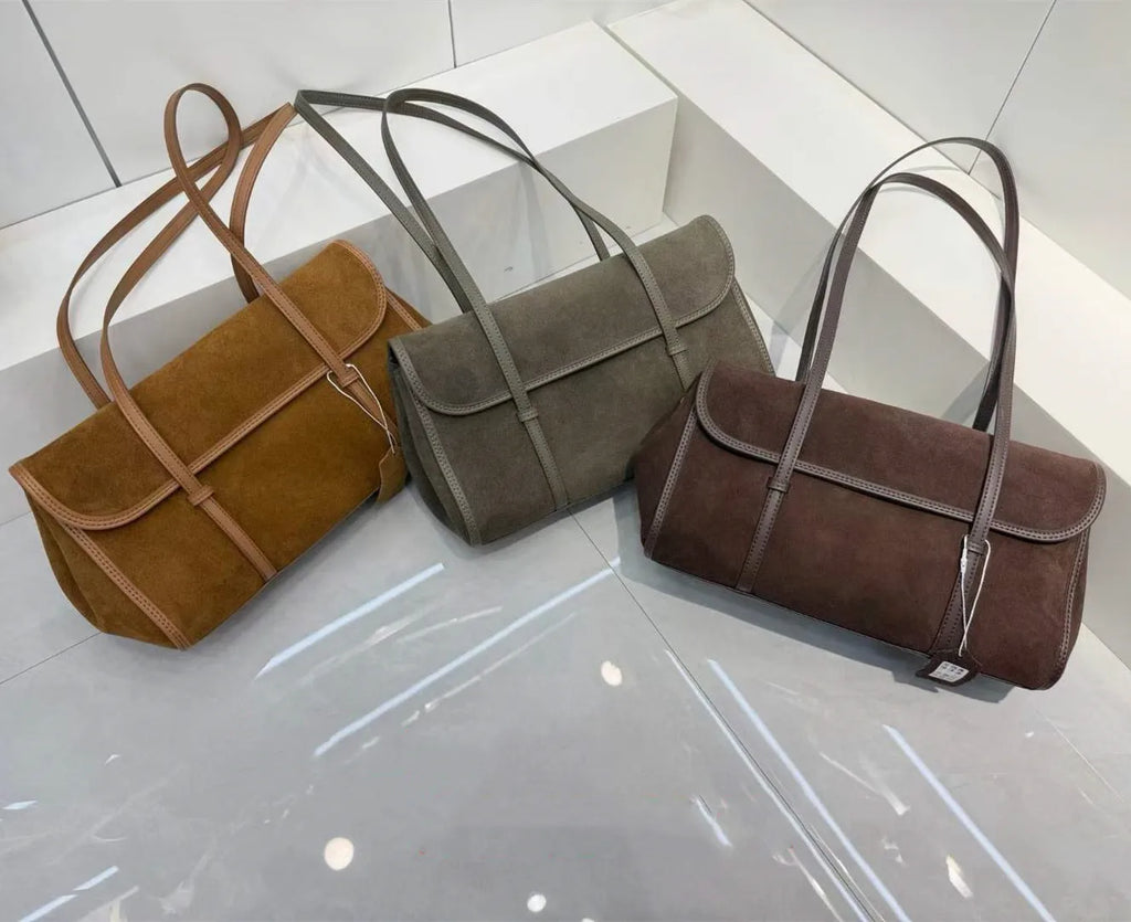 Cross Border Sales of Suede Bags Retro Style Nubuck Cowhide Women's Shoulder Bags Underarm Bags Genuine Leather Bags for Women