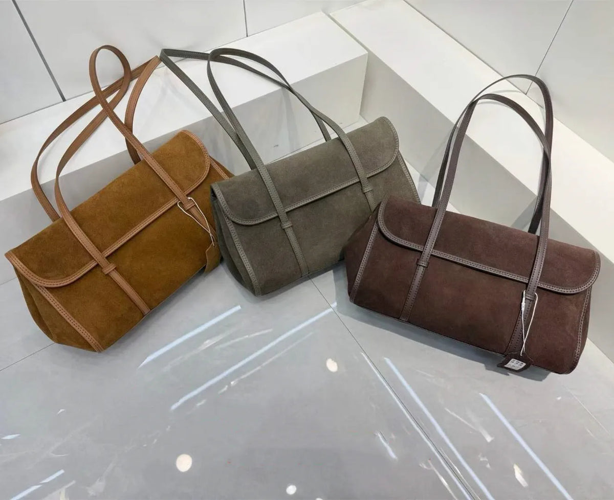 Cross Border Sales of Suede Bags Retro Style Nubuck Cowhide Women's Shoulder Bags Underarm Bags Genuine Leather Bags for Women