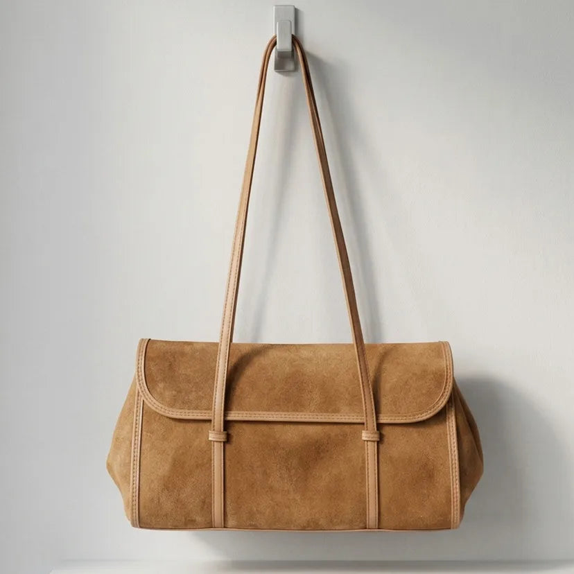 Cross Border Sales of Suede Bags Retro Style Nubuck Cowhide Women's Shoulder Bags Underarm Bags Genuine Leather Bags for Women
