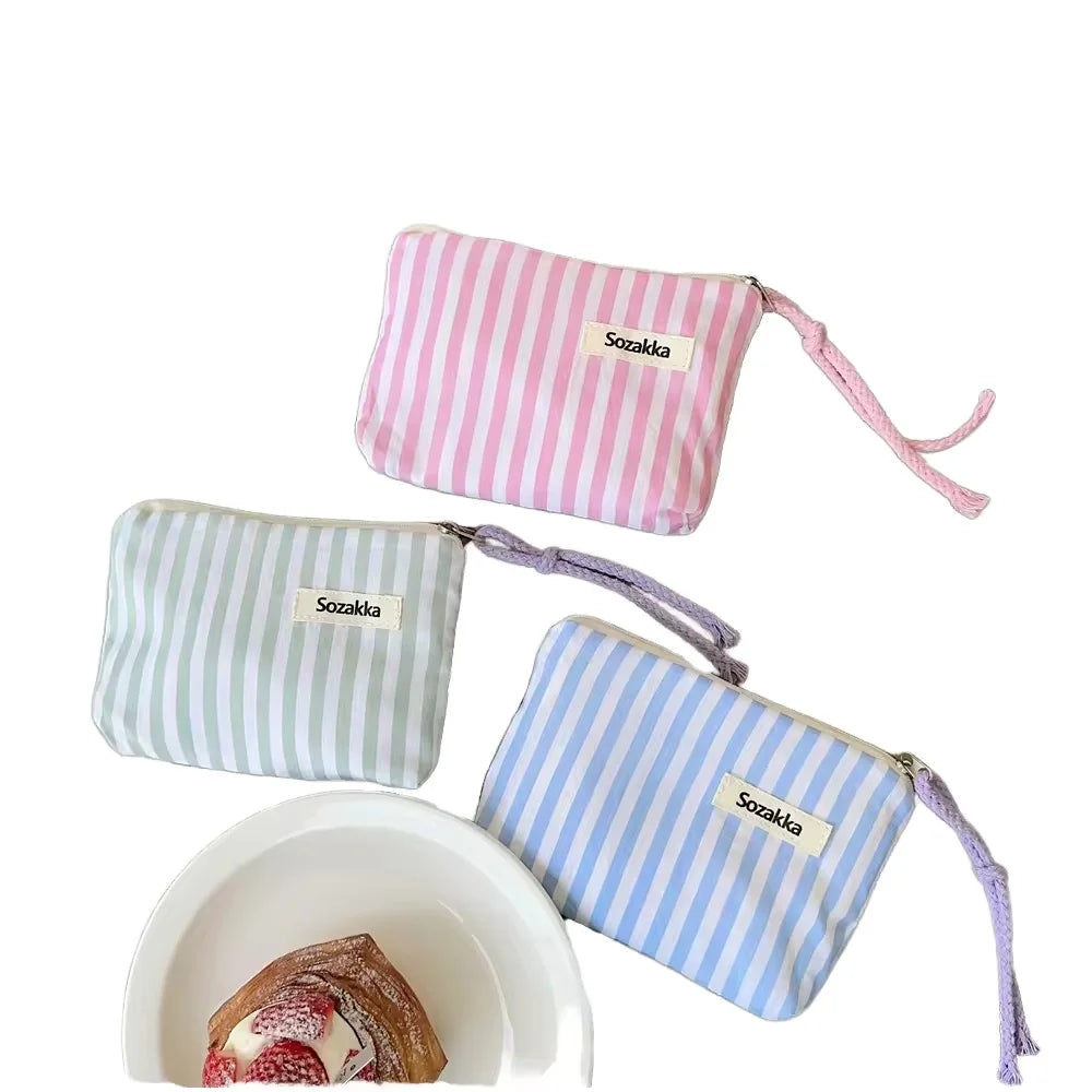 Custom Candy Portable Fashion Travel Cosmetic Bag Women Small Lipstick Storage Zipper Soft Handle Coin Purses Cotton Canvas