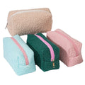 Custom Color Sherpa Fleece Cosmetic Pouch Teddy Fabric Makeup Storage Bag Zipper Closure OEM Bulk Order
