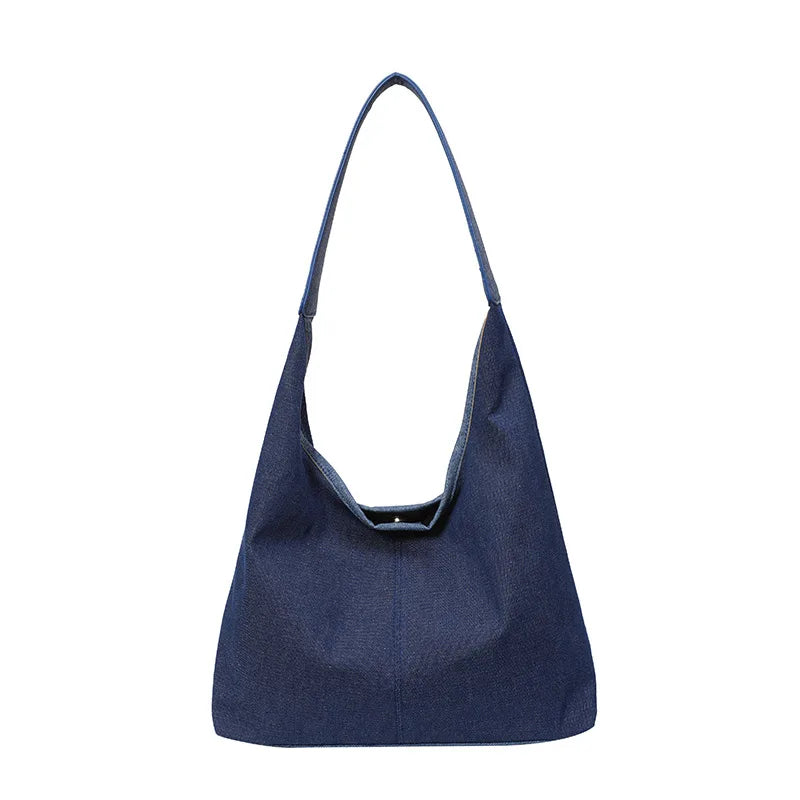 Custom Denim Style Hobo Shoulder Bag Snap Closure Soft Twill Fabric Oversized Women's Bag OEM