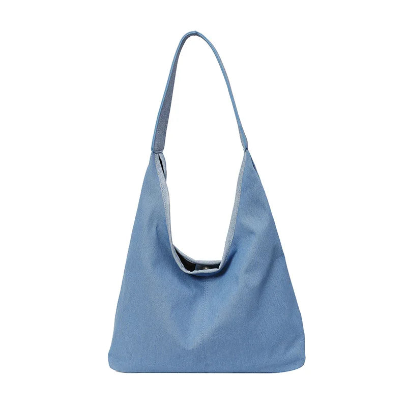 Custom Denim Style Hobo Shoulder Bag Snap Closure Soft Twill Fabric Oversized Women's Bag OEM
