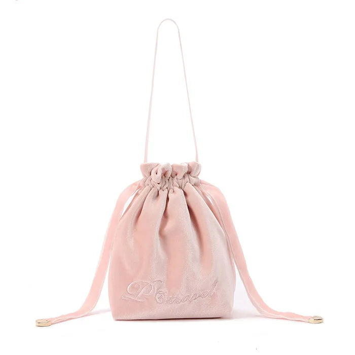 Custom Embroidered Logo Multiple Sizes Pink Velvet Cosmetic Promotional Drawstring Bag