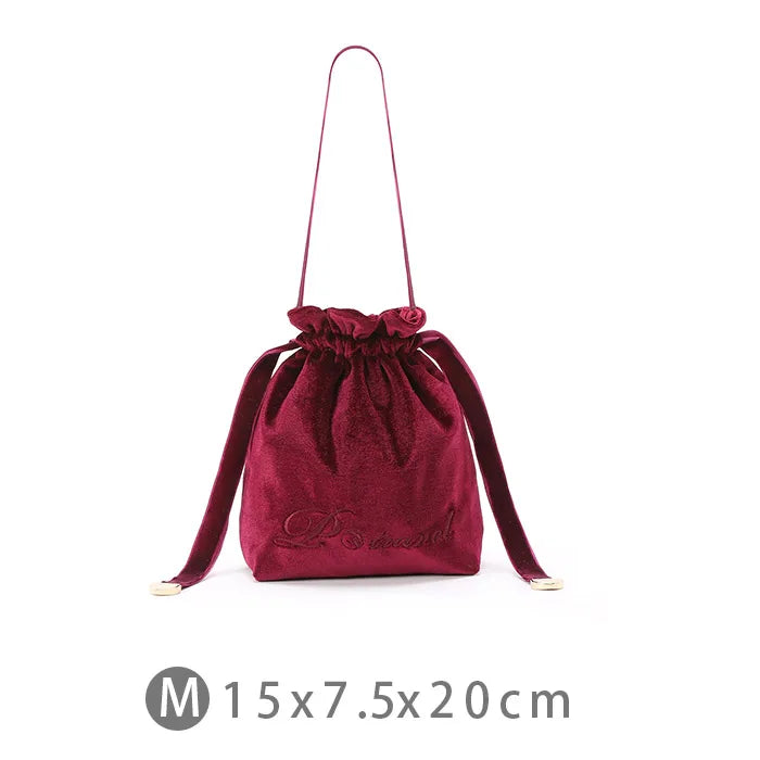 Custom Embroidered Logo Multiple Sizes Pink Velvet Cosmetic Promotional Drawstring Bag