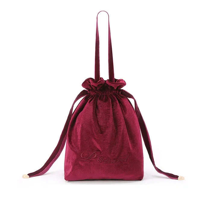Custom Embroidered Logo Multiple Sizes Pink Velvet Cosmetic Promotional Drawstring Bag