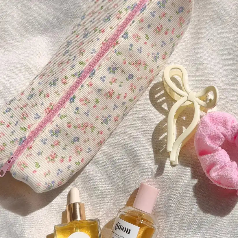 Custom Floral Hair Tool Bag Handmade Soft Cotton Pencil Case Machine Washable Quilted Makeup Travel Bag
