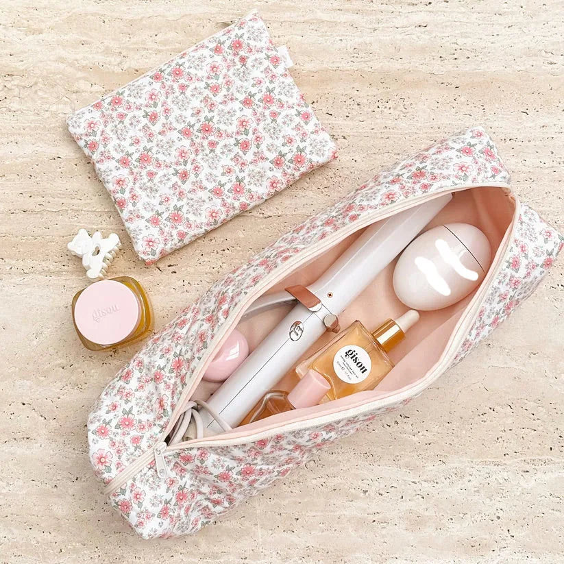 Custom Floral Hair Tool Bag Handmade Soft Cotton Pencil Case Machine Washable Quilted Makeup Travel Bag