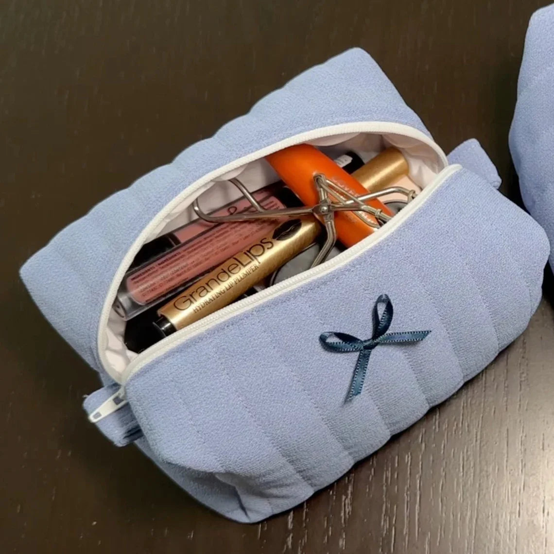 Custom Handmade Bow Makeup Bag Cotton Quilted Makeup Bag Personalized Plain Travel Toiletry Bag for Women