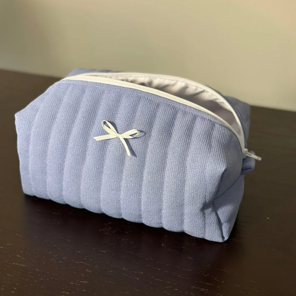 Custom Handmade Bow Makeup Bag Cotton Quilted Makeup Bag Personalized Plain Travel Toiletry Bag for Women