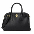 Custom Logo Black Pebbled Satchel Bag OEM ODM Detachable Shoulder Strap Turn Lock Rolled Handles Structured Gusset Handbag