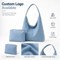 Custom Logo Canvas Hobo Bag and Pouch Matching Set Crescent Shape Wide Shoulder Strap Rectangular Zip Case OEM Bulk