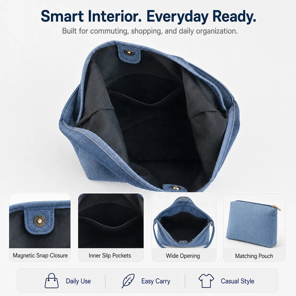 Custom Logo Canvas Hobo Bag and Pouch Matching Set Crescent Shape Wide Shoulder Strap Rectangular Zip Case OEM Bulk