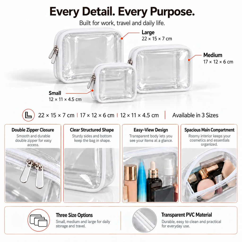 Custom Logo Clear PVC Cosmetic Bag Zipper Wipe Clean Minimalist for Toiletry Pouch Water Resistant Modern for Women Travel