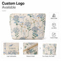 Custom Logo Embroidered Cotton Cosmetic Pouch Floral Design Gold Zipper OEM Bulk Order