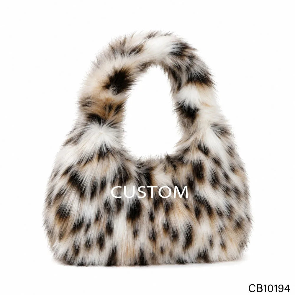 Custom Logo Faux Fur Women's Shoulder Bag Winter Plush Underarm Tote Handbag Soft Fluffy Ladies Purse Wholesale Hobo OEM ODM