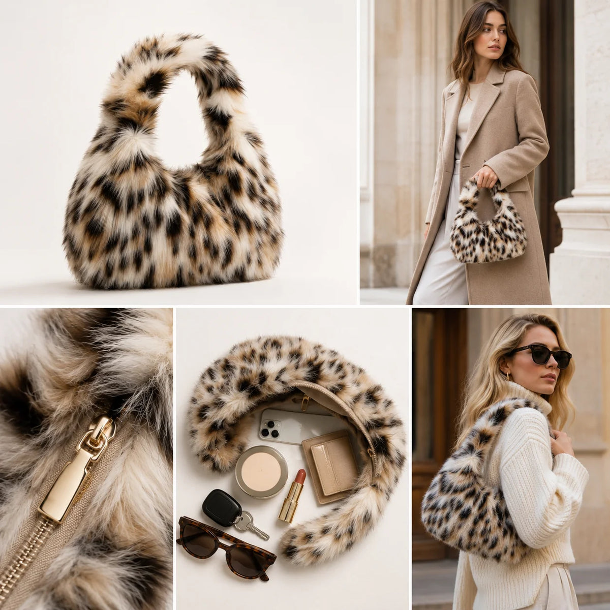 Custom Logo Faux Fur Women's Shoulder Bag Winter Plush Underarm Tote Handbag Soft Fluffy Ladies Purse Wholesale Hobo OEM ODM