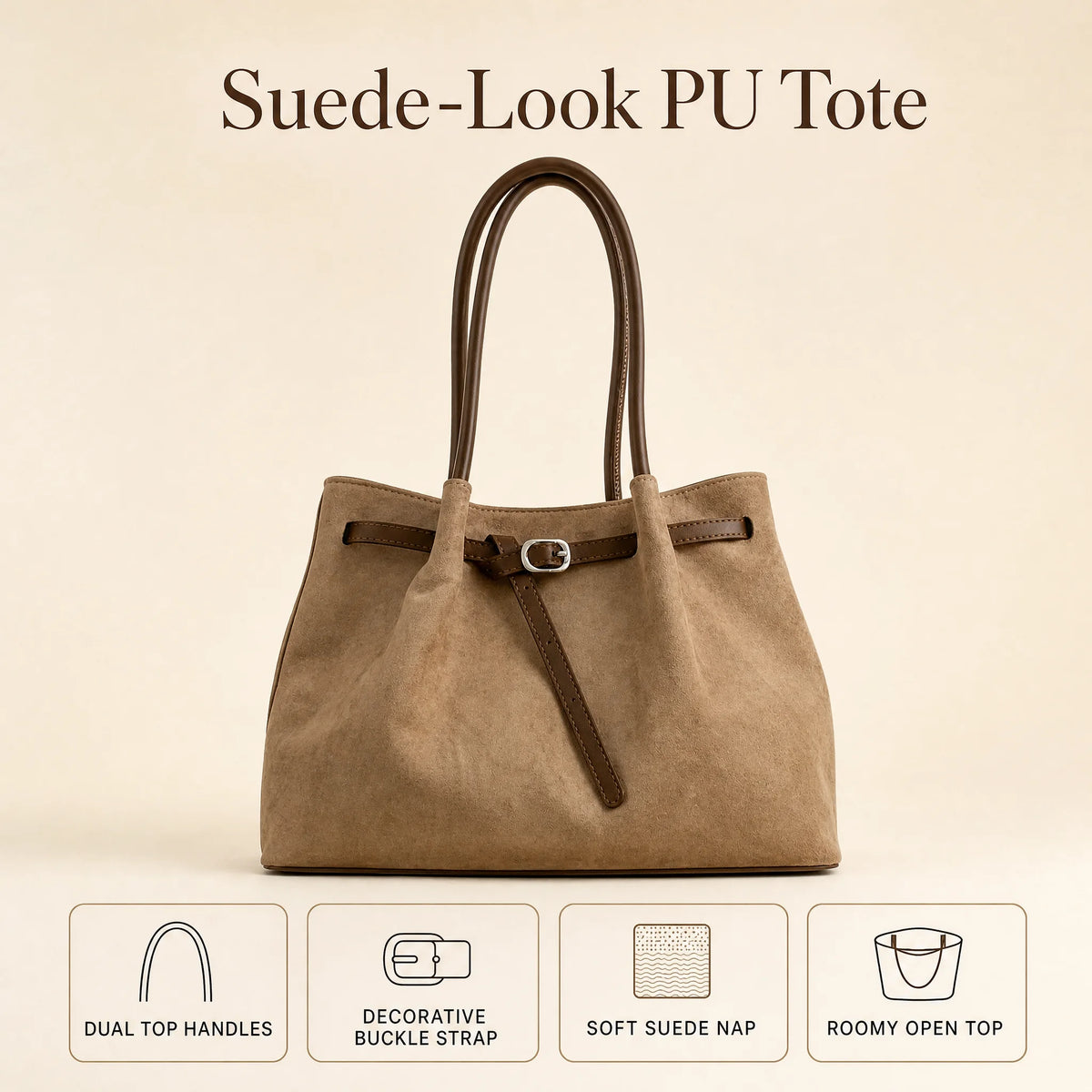 Custom Logo Faux Suede Tote Bag Large Shoulder Handbag OEM ODM BSCI Manufacturer Elegant Tote Bag for Women Work Travel