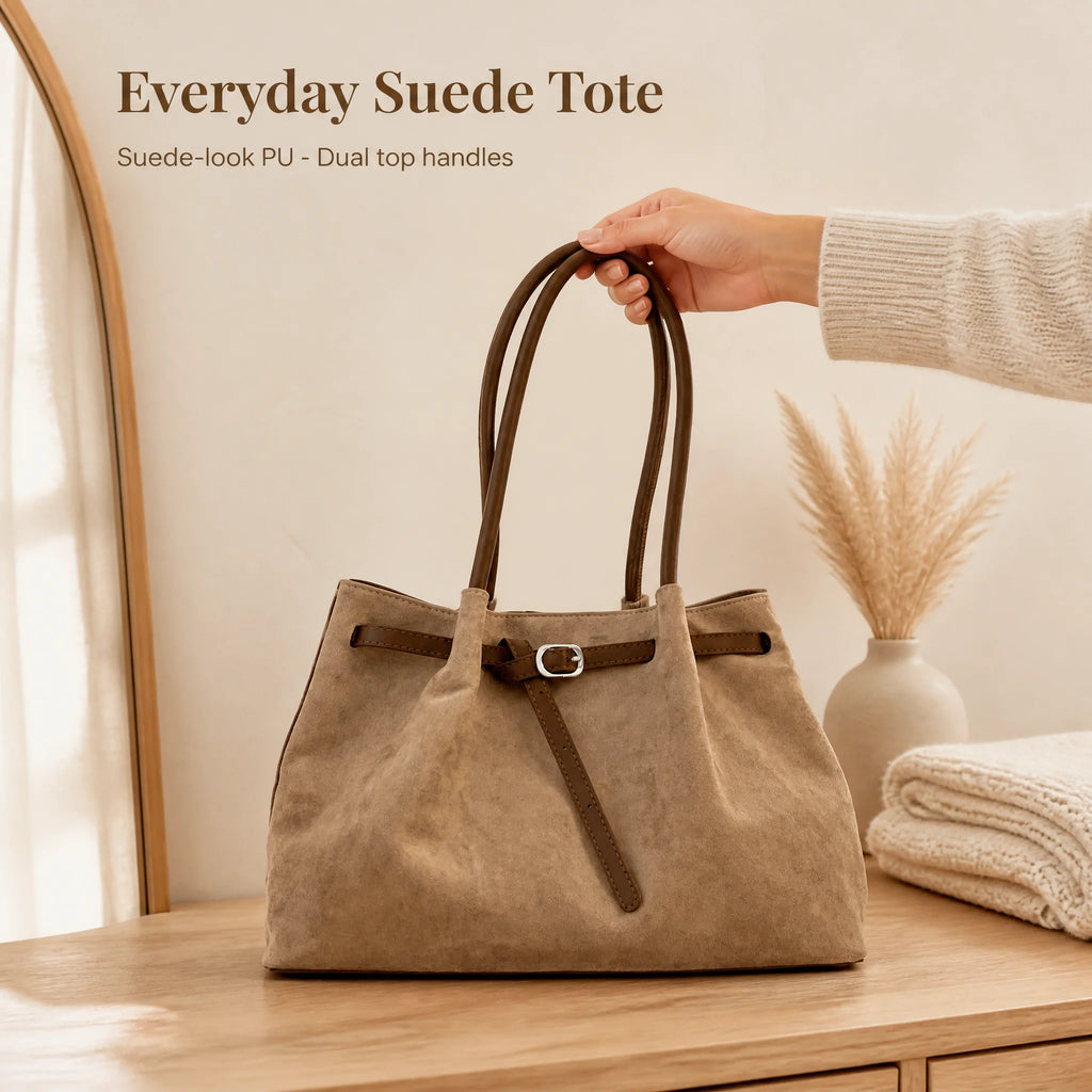 Custom Logo Faux Suede Tote Bag Large Shoulder Handbag OEM ODM BSCI Manufacturer Elegant Tote Bag for Women Work Travel