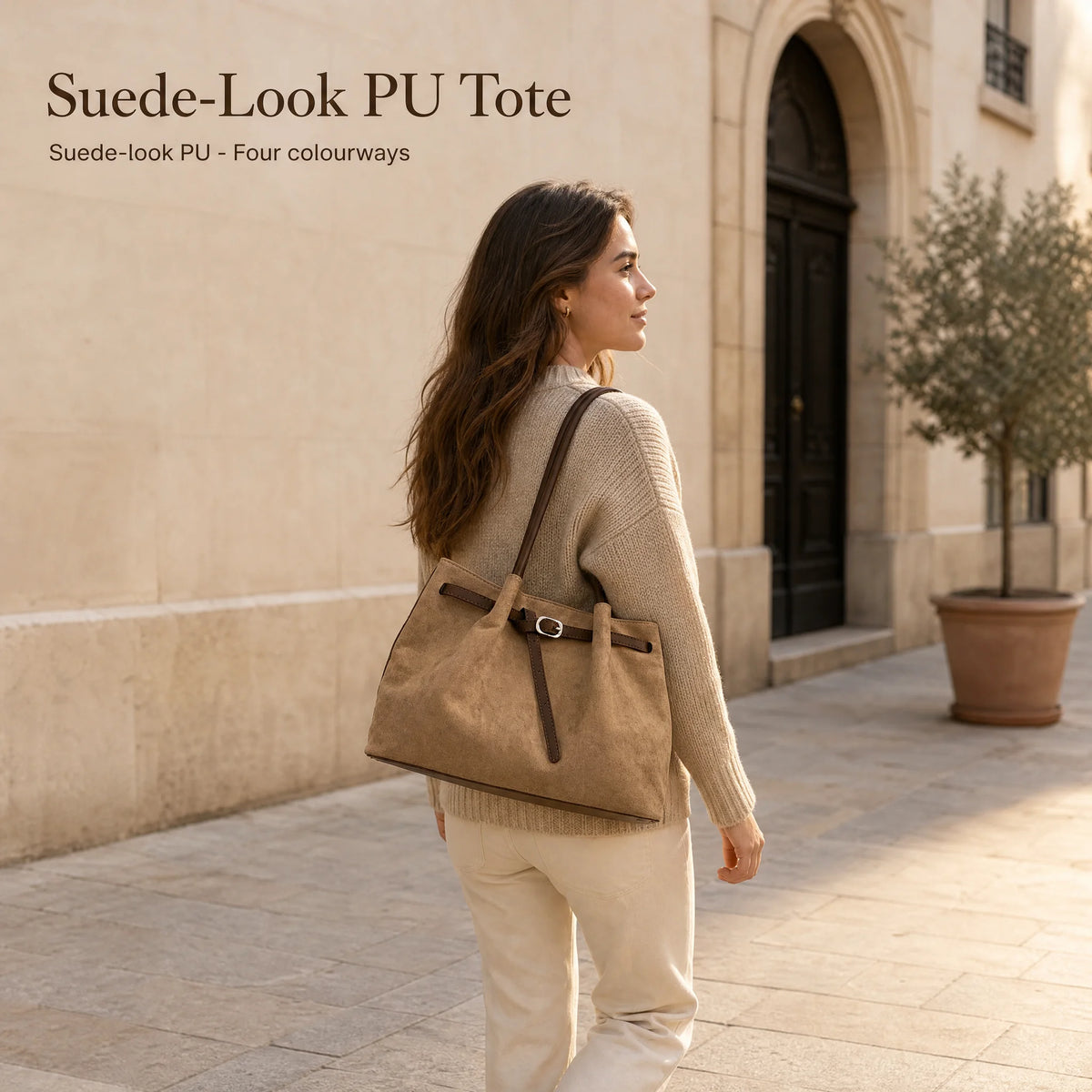 Custom Logo Faux Suede Tote Bag Large Shoulder Handbag OEM ODM BSCI Manufacturer Elegant Tote Bag for Women Work Travel