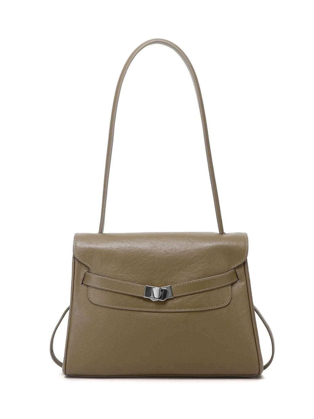 Custom Logo Genuine Leather Flap Shoulder Bag Silver Rectangular Clasp Cowhide Structured Crossbody Satchel OEM Bulk Order