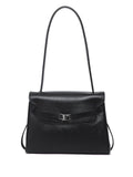 Custom Logo Genuine Leather Flap Shoulder Bag Silver Rectangular Clasp Cowhide Structured Crossbody Satchel OEM Bulk Order