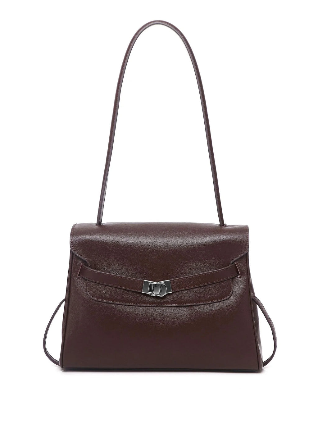 Custom Logo Genuine Leather Flap Shoulder Bag Silver Rectangular Clasp Cowhide Structured Crossbody Satchel OEM Bulk Order