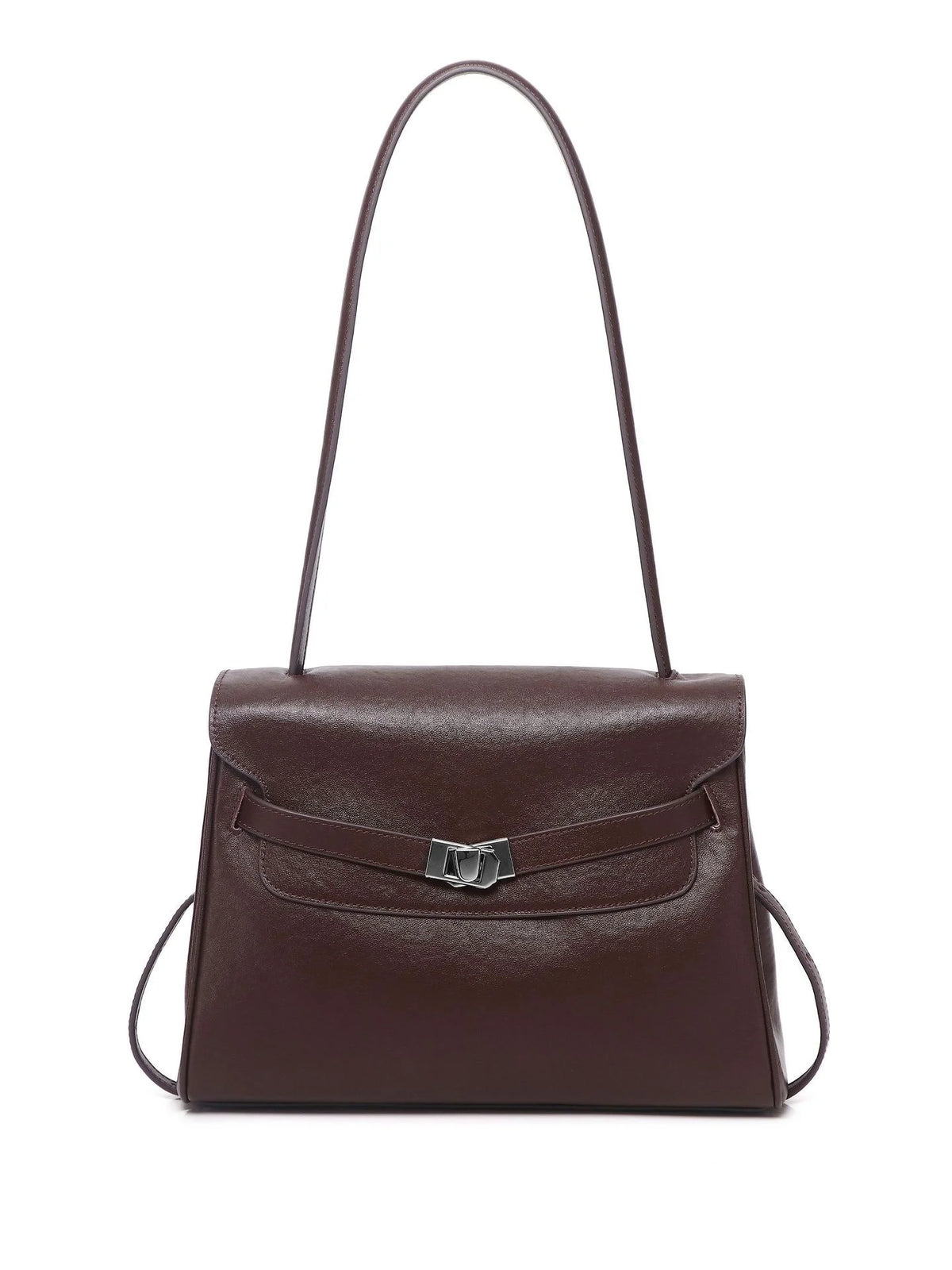 Custom Logo Genuine Leather Flap Shoulder Bag Silver Rectangular Clasp Cowhide Structured Crossbody Satchel OEM Bulk Order
