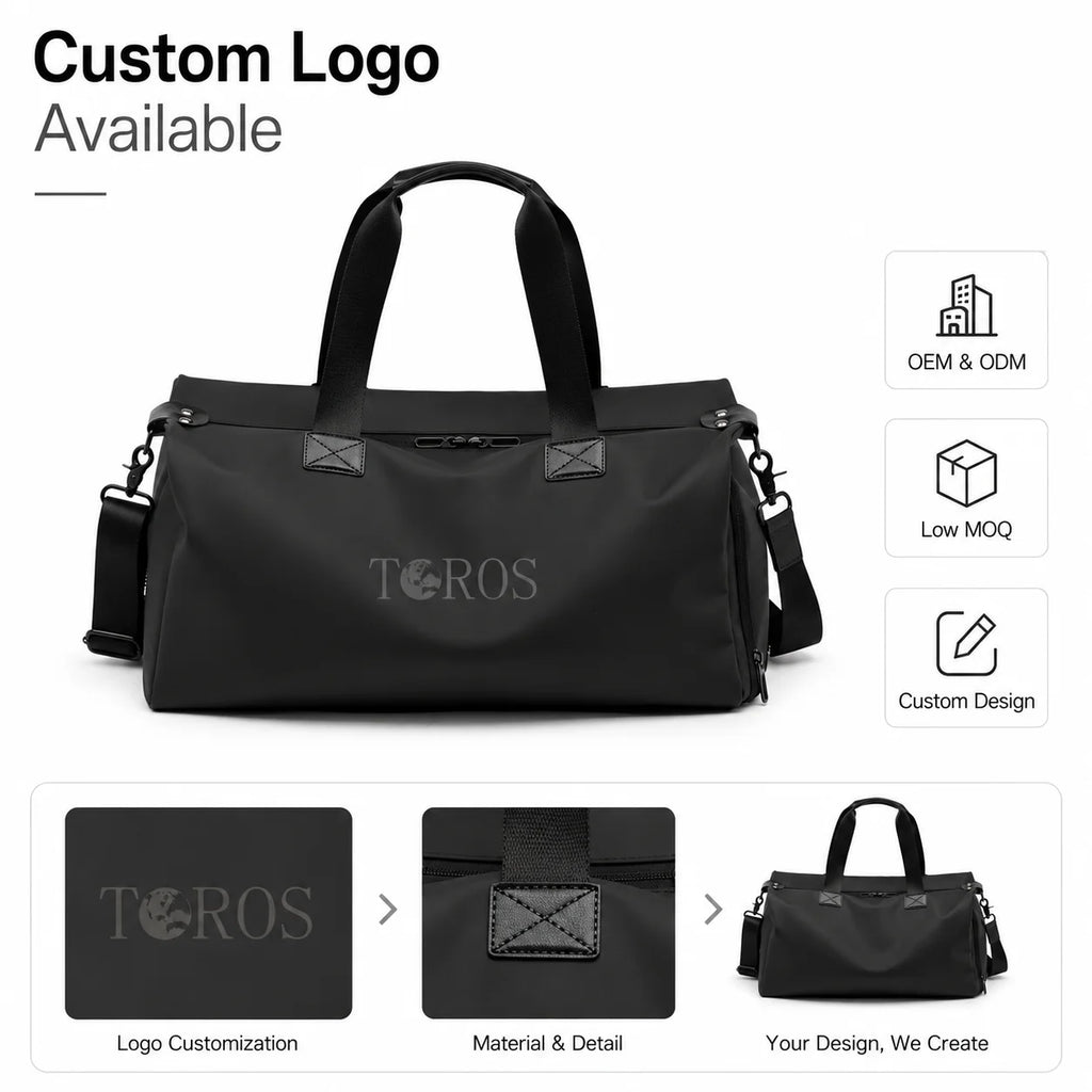 Custom Logo Gym Duffel Bag with Shoe Compartment Waterproof Travel Bag Large Capacity Wet/Dry Separation Sports Bag
