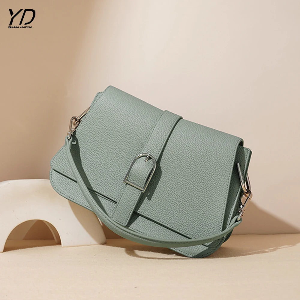 Custom Logo High Quality Genuine Leather Women's Shoulder Crossbody Bags Simple Elegant Women Purses and Handbags