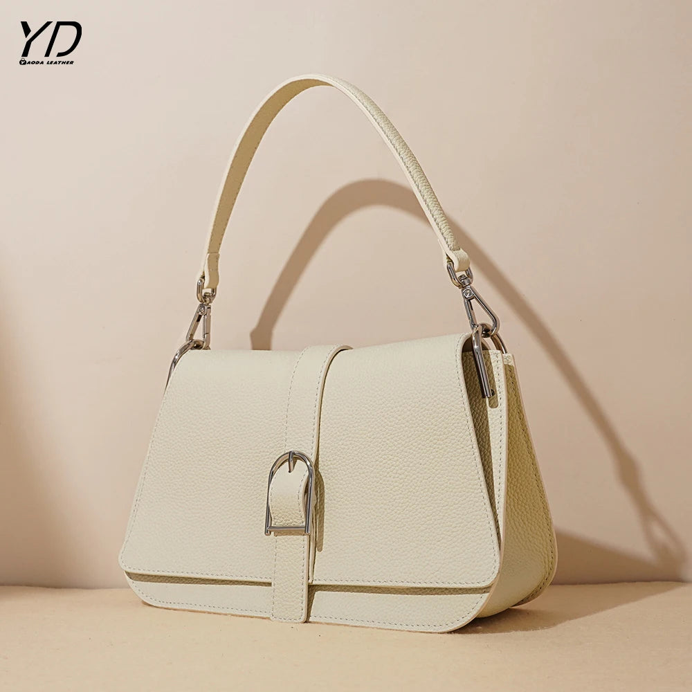Custom Logo High Quality Genuine Leather Women's Shoulder Crossbody Bags Simple Elegant Women Purses and Handbags