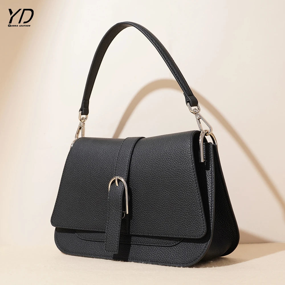 Custom Logo High Quality Genuine Leather Women's Shoulder Crossbody Bags Simple Elegant Women Purses and Handbags